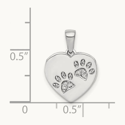 Diamond Paw Prints Heart Pendant, 14K White Gold
