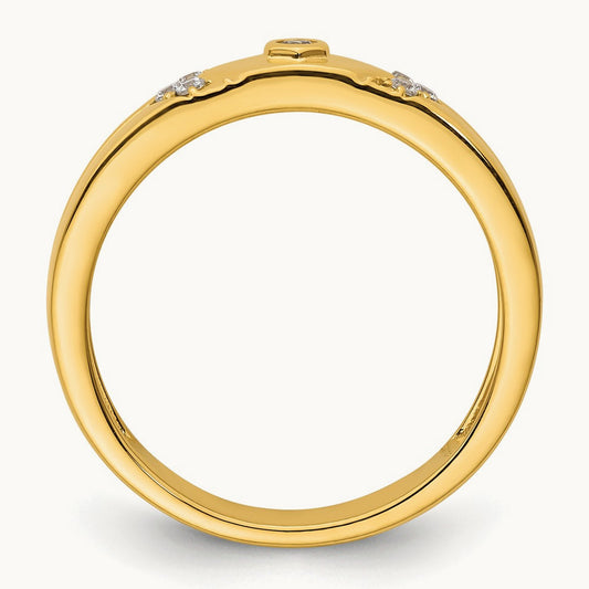 Hexagon Diamond Mens Complete Wedding Band, 14K