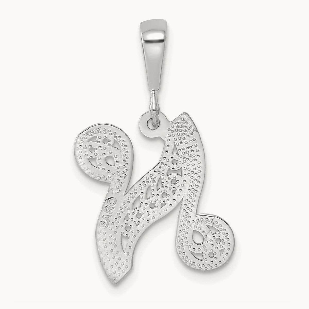 Solid Polished Script Filigree Initial Pendant — N