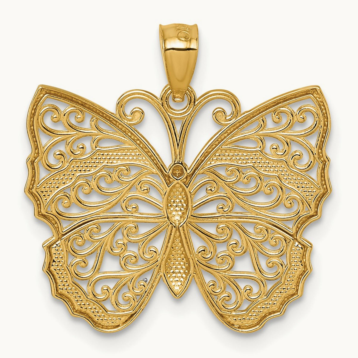 & Rhodium Textured Fancy Butterfly Pendant, 14K