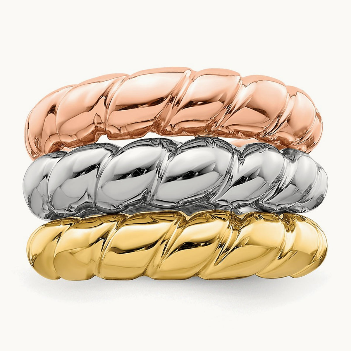 Tri-Color Triple Shrimp Band, 14K