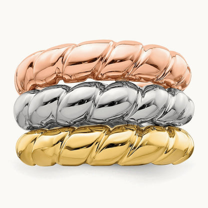 Tri-Color Triple Shrimp Band, 14K
