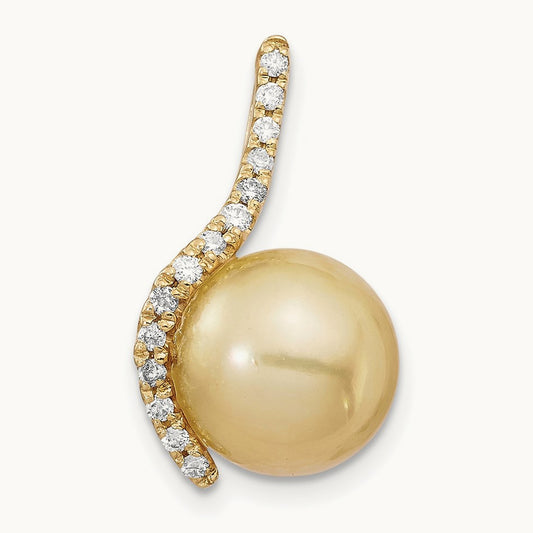 10- Golden Saltwater Cultured South Sea Pearl .125ct Dia Pendant, 11mm, 14K