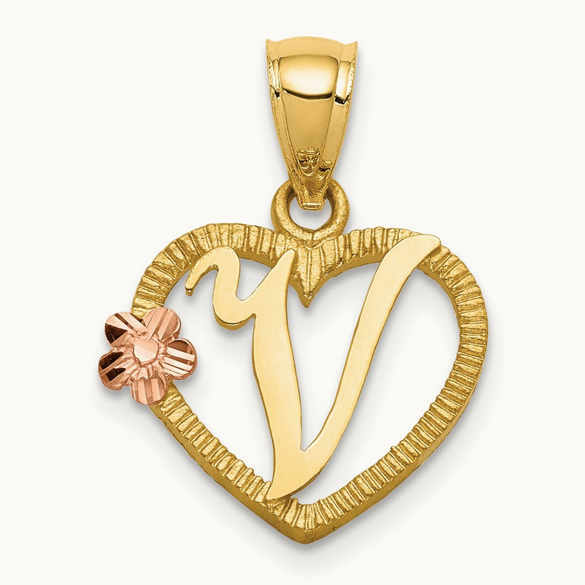 Heart Initial Pendant — 14K Two-Tone Gold, V