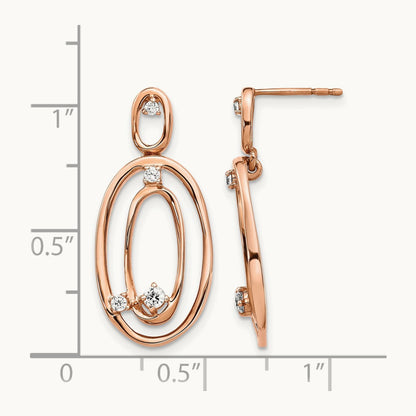 Diamond Oval Dangle Earrings, 14K Rose Gold