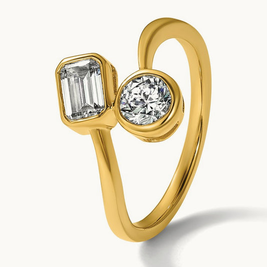 2 Stone Bezel Set Fashion Ring — 14K Yellow Gold, 7