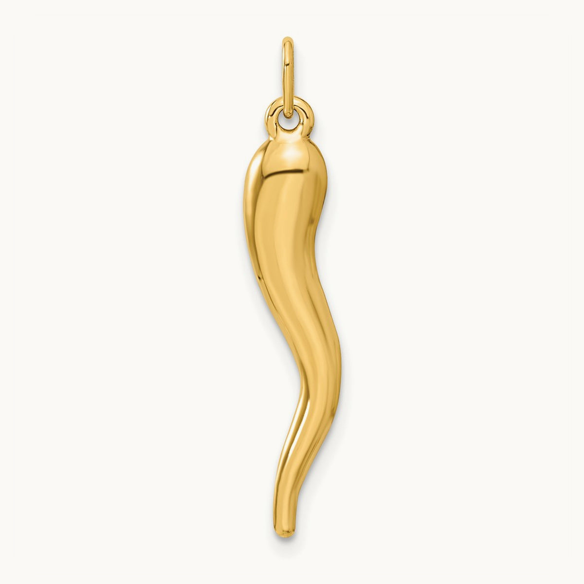 3D Italian Horn Charm — 14K Yellow Gold, 35mm