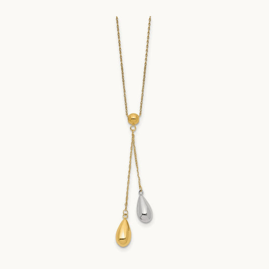 Teardrop Puff Lariat Necklace, 14K Yellow with White Gold
