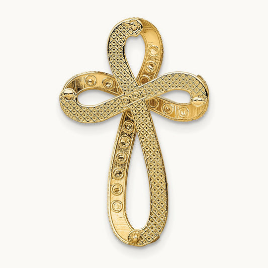 w/Rhodium Diamond-Cut Twisted Cross Charm, 14K
