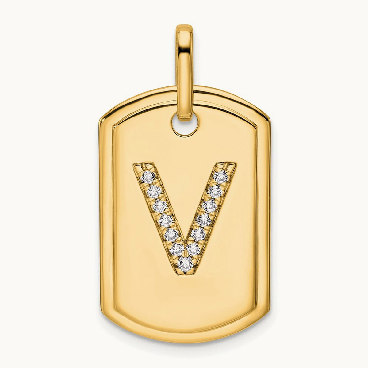 Diamond Dog Tag Charm — 14K Yellow Gold, V