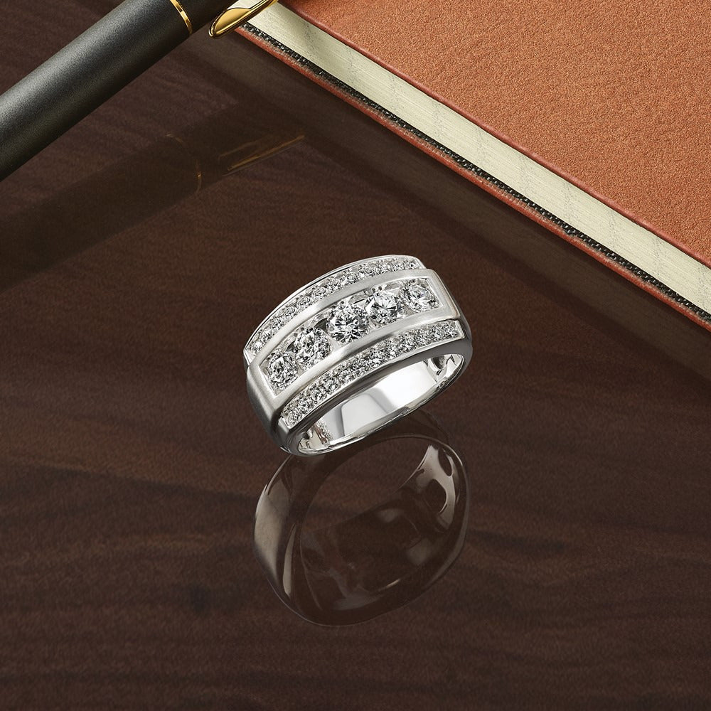 3 Row Men's Ring — 14K White Gold, 10