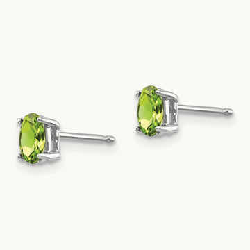 Peridot Oval Stud Earrings, 14K White Gold