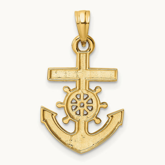 14k/White Rhodium D/C Anchor and Ship's Wheel Pendant