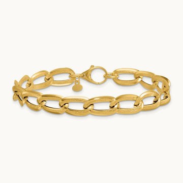 Polished And Textured Long Curb 7.5in Bracelet, 14K