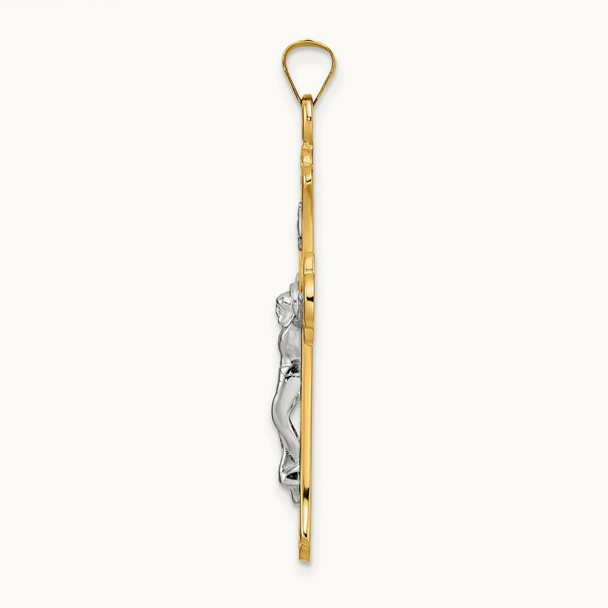 Polished Solid INRI Fleur de Lis Crucifix Pendant, 14K Two-tone