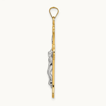 Polished Solid INRI Fleur de Lis Crucifix Pendant, 14K Two-tone