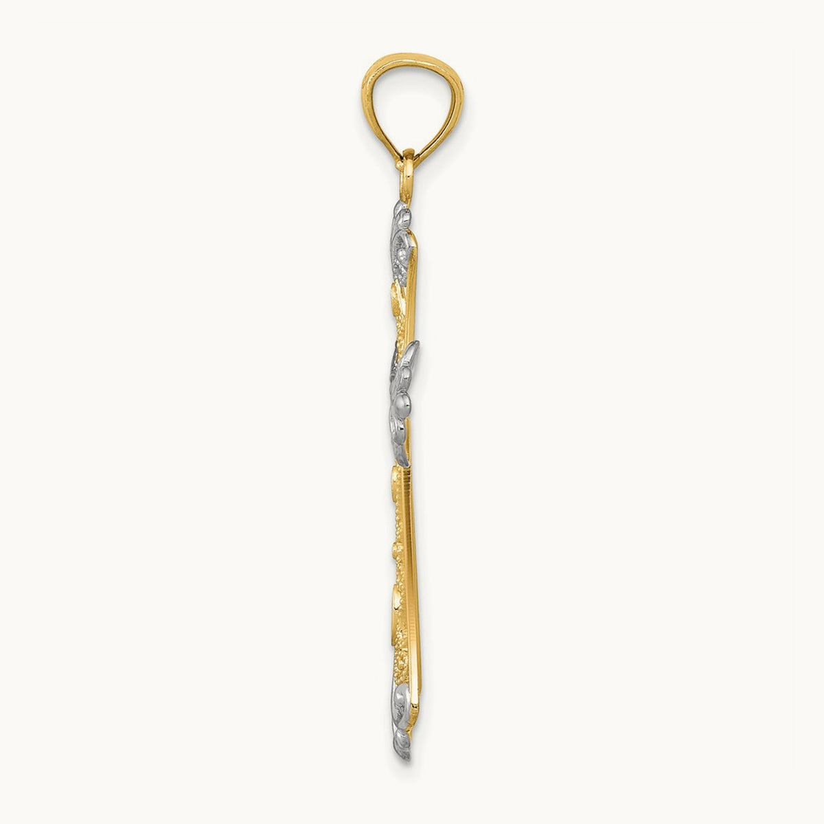 w/Rhodium Diamond-cut Cross Pendant, 14K