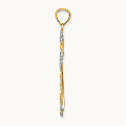 w/Rhodium Diamond-cut Cross Pendant, 14K