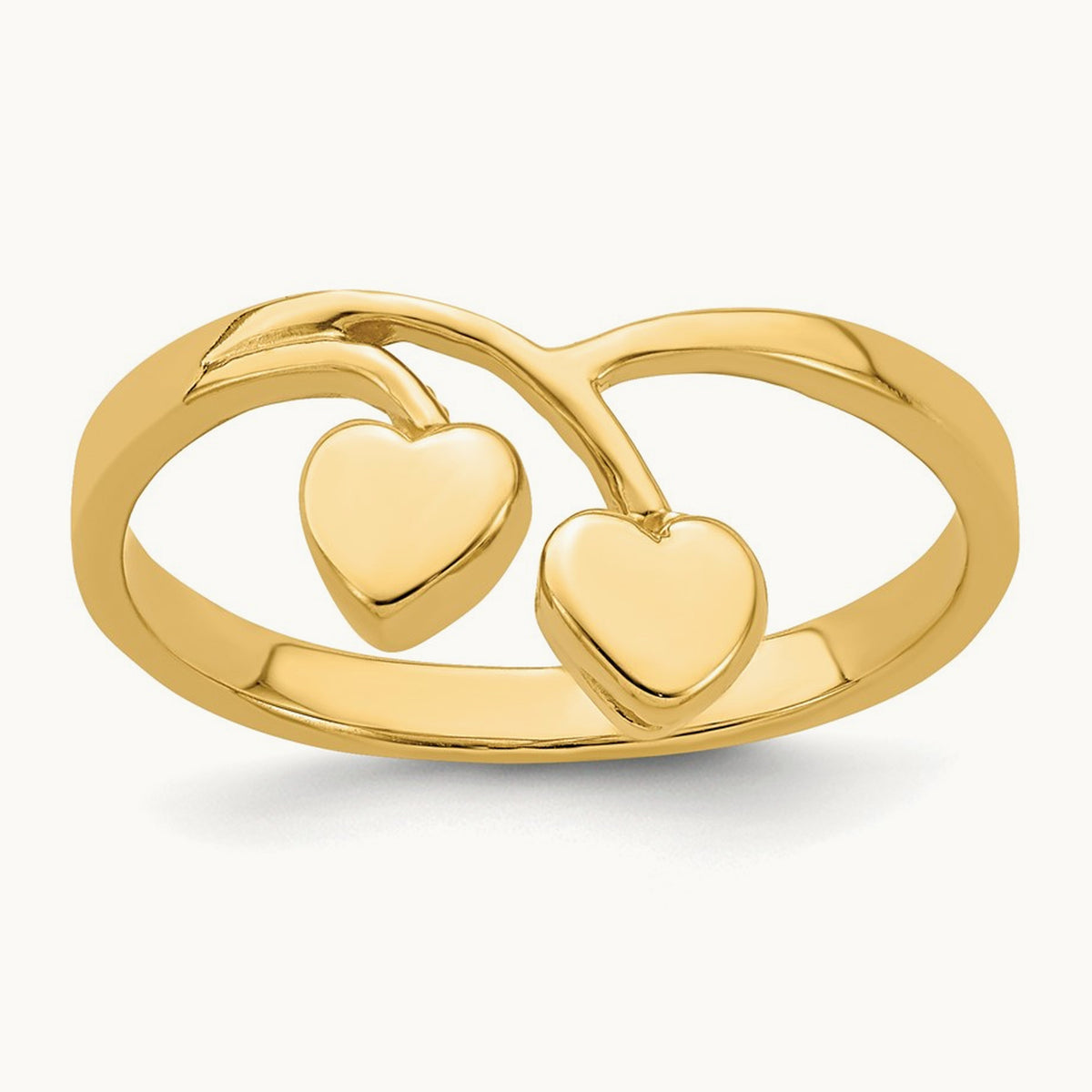 Double Heart Drop V Ring, 14K