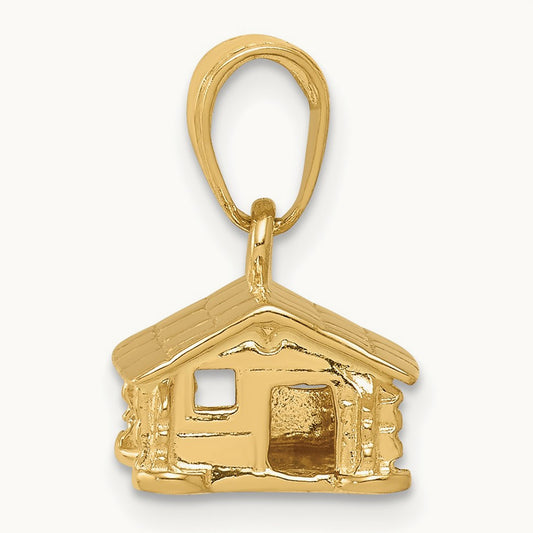 3-D Log Cabin Pendant, 14K