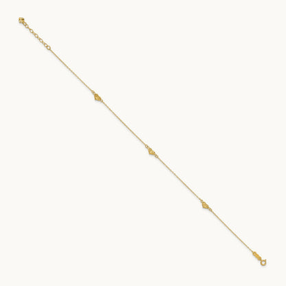 Polished Diamond-cut Triple Puffed Hearts 10in Plus 1in. Ext. Anklet, 14K