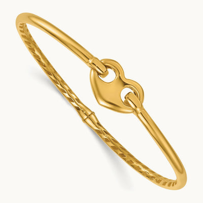 Polished Heart Hinged Bangle Bracelet, 14K