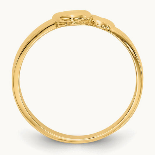 Polished Adjoining Hearts Ring, 14K Gold