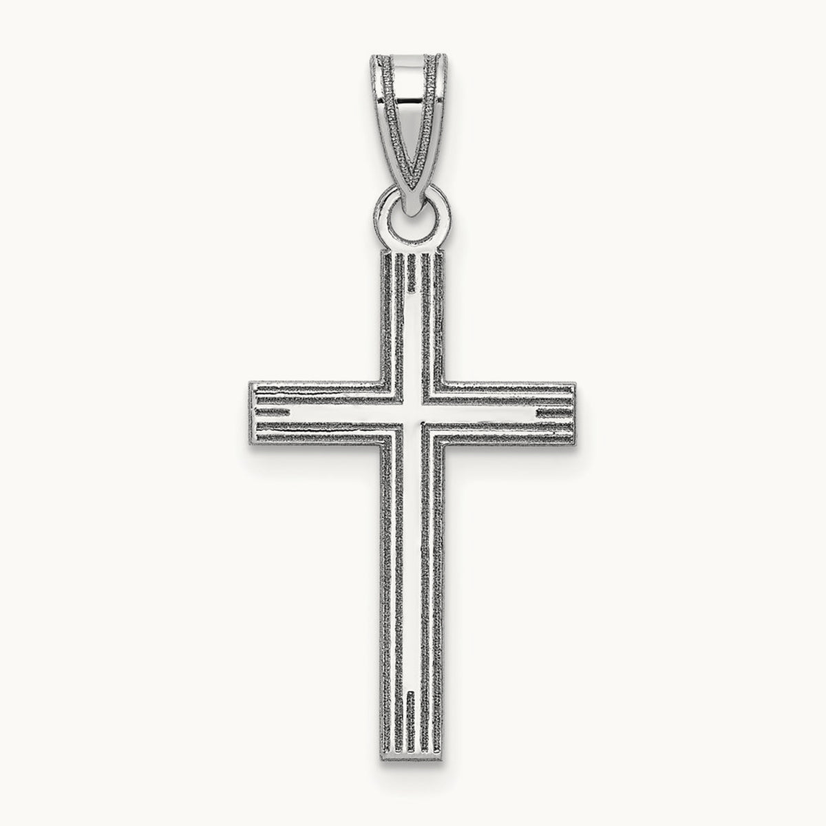Solid Laser Etched Cross Pendant, 14K White Gold