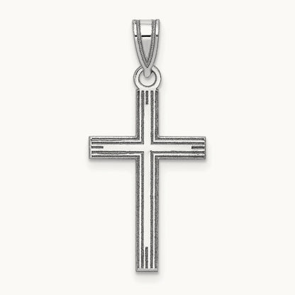 Solid Laser Etched Cross Pendant, 14K White Gold