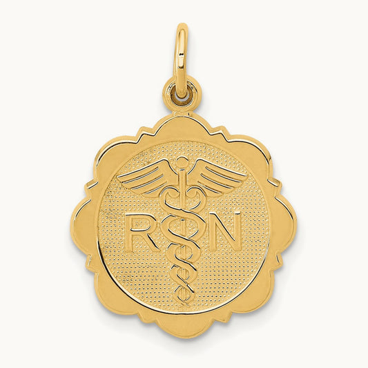 RN Registered Nurse Disc Charm, 14K