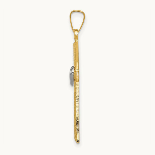 Textured and Polished Latin Cross w/ Hearts Pendant, 14K Two-tone