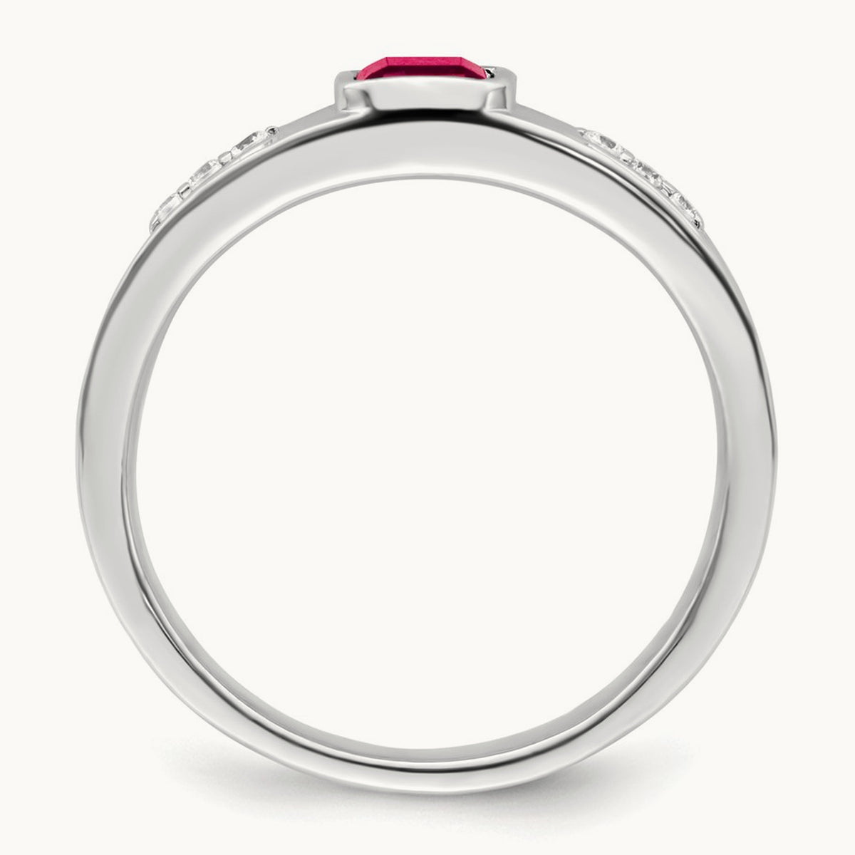 Created Ruby and Diamond Men's Ring — 14K White Gold, 10