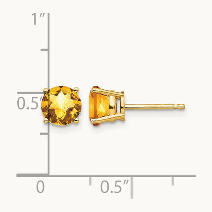 Citrine Checker Earrings, 6mm, 14K