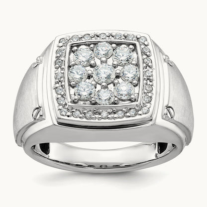 Men's Polished & Satin Diamond Square Cluster Ring — 14K White Gold