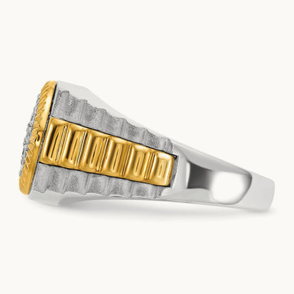 14ktt IBGoodman Men's Polish/Satin/Ribbed Diamond Round Cluster Ring