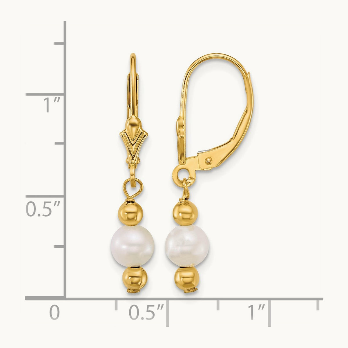 5- Round White Freshwater Cultured Pearl Dangle Earrings, 6mm, 14K