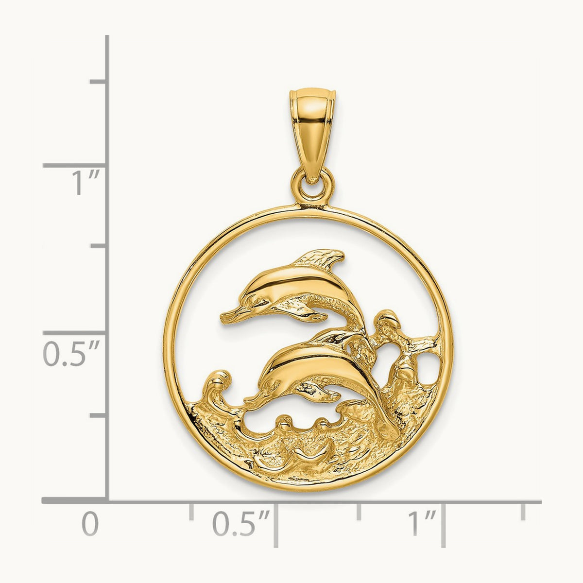 Double Dolphins In Circle Charm, 14K
