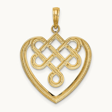 Large Celtic Knot Heart Charm, 14K