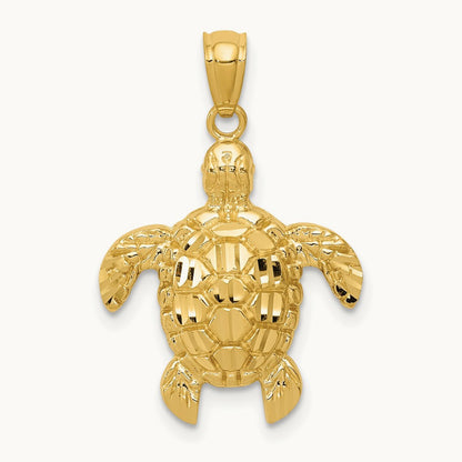 Diamond-cut Polished Sea Turtle Pendant — 14K Yellow Gold