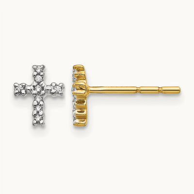 w/Rhodium Diamond Cross Post Earrings, 14K