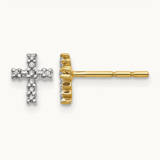 w/Rhodium Diamond Cross Post Earrings, 14K