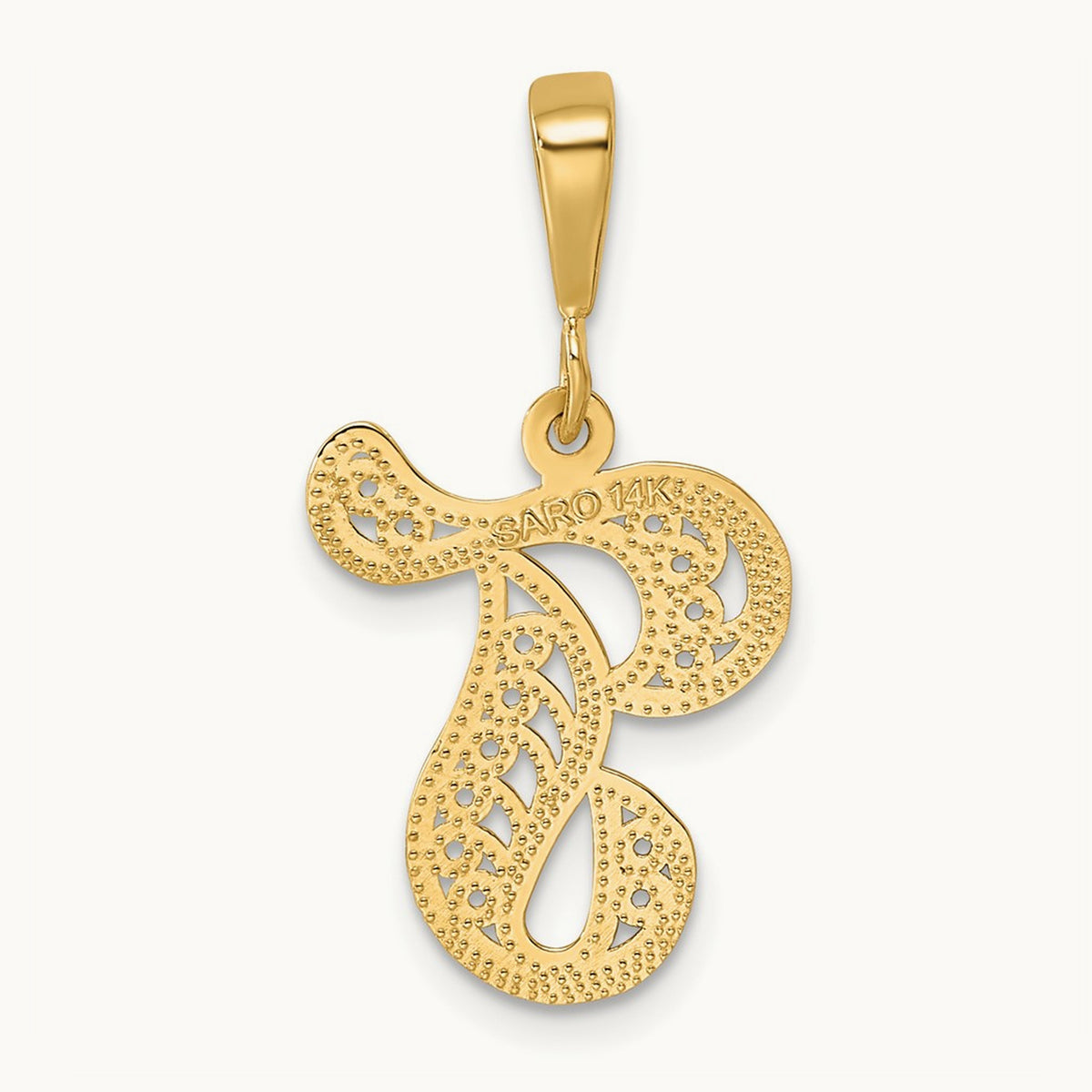 Polished Script Filigree Initial Pendant — T