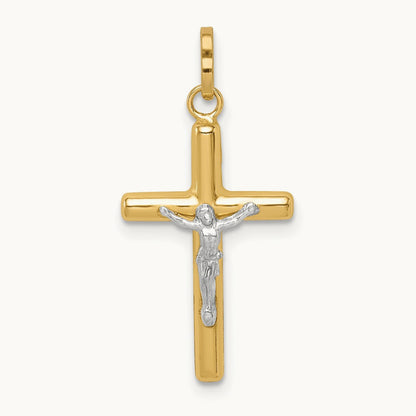 Polished Hollow Crucifix Charm, 14K with White Rhodium