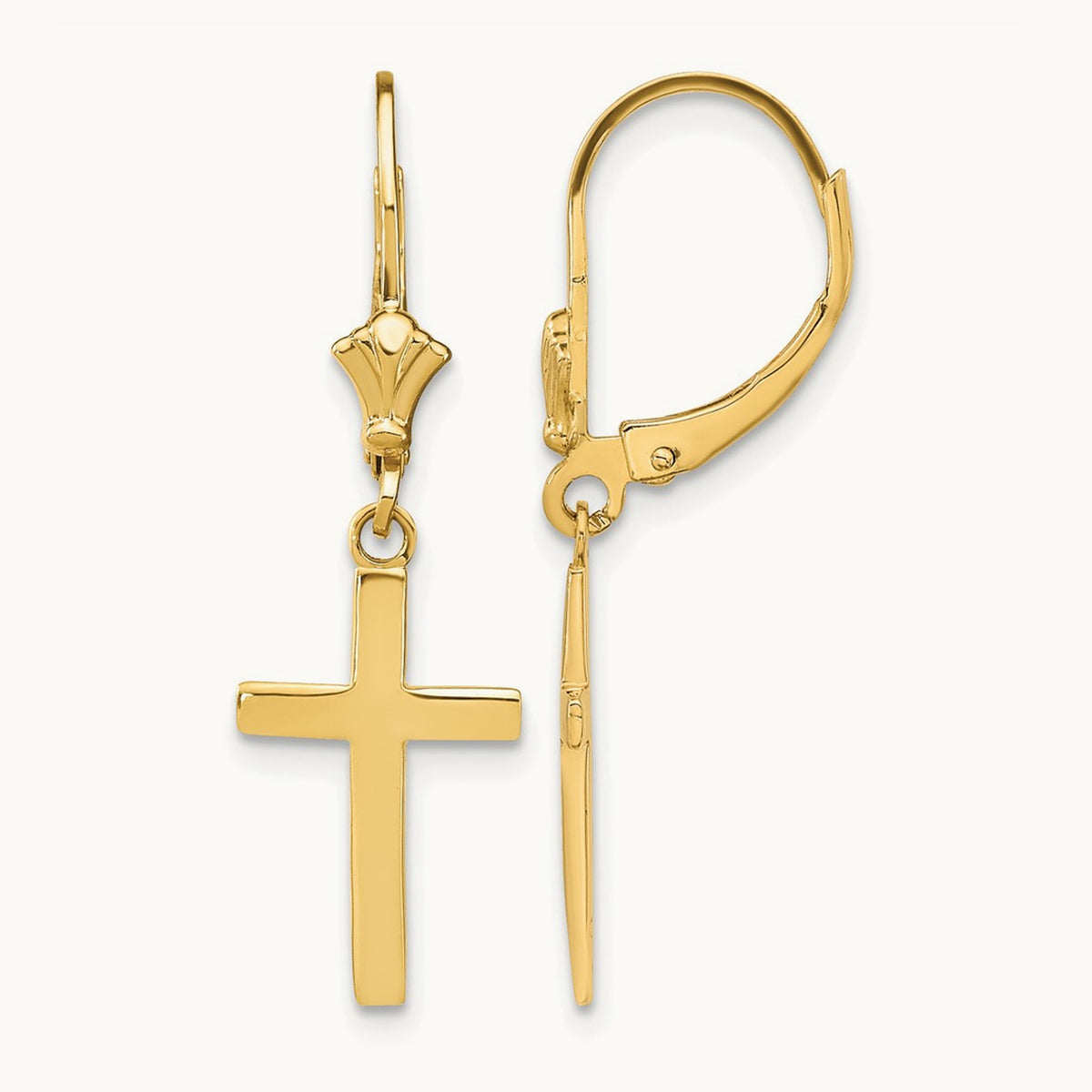 Polished Cross Leverback Earrings — 14K Yellow Gold, 33.22mm