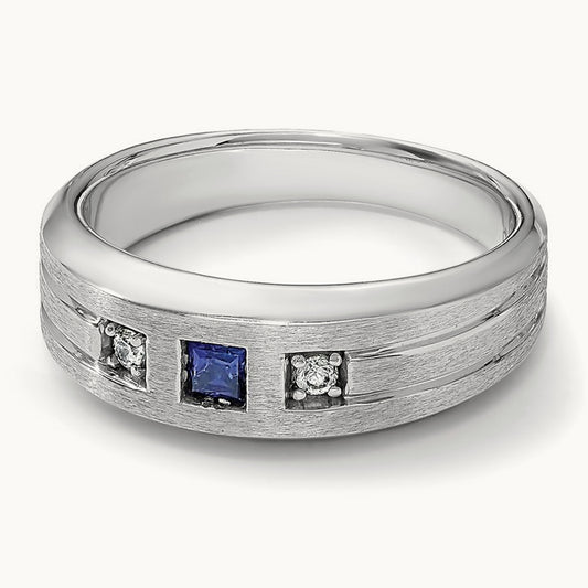 Created Sapphire Men's Ring, 0.05 ct tw Lab-Grown Diamond