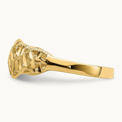 Diamond-cut Cut-Out Vine and Leaf Design Dome Ring, 14K