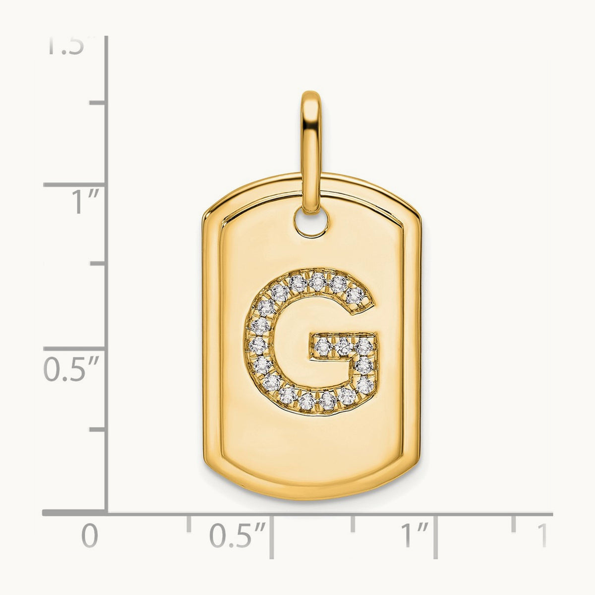 Diamond Dog Tag Charm — 14K Yellow Gold, G