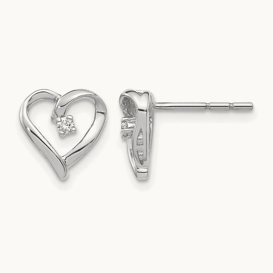 Diamond Heart Earrings — 14K White Gold