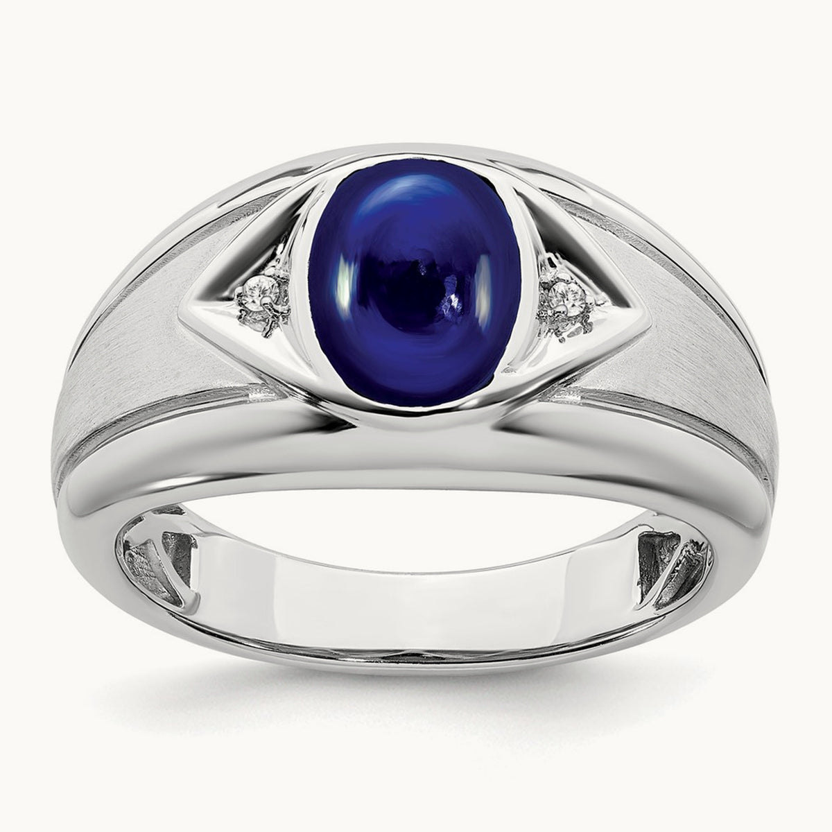 Created Sapphire and Diamond Mens Ring — 14K White Gold, 10