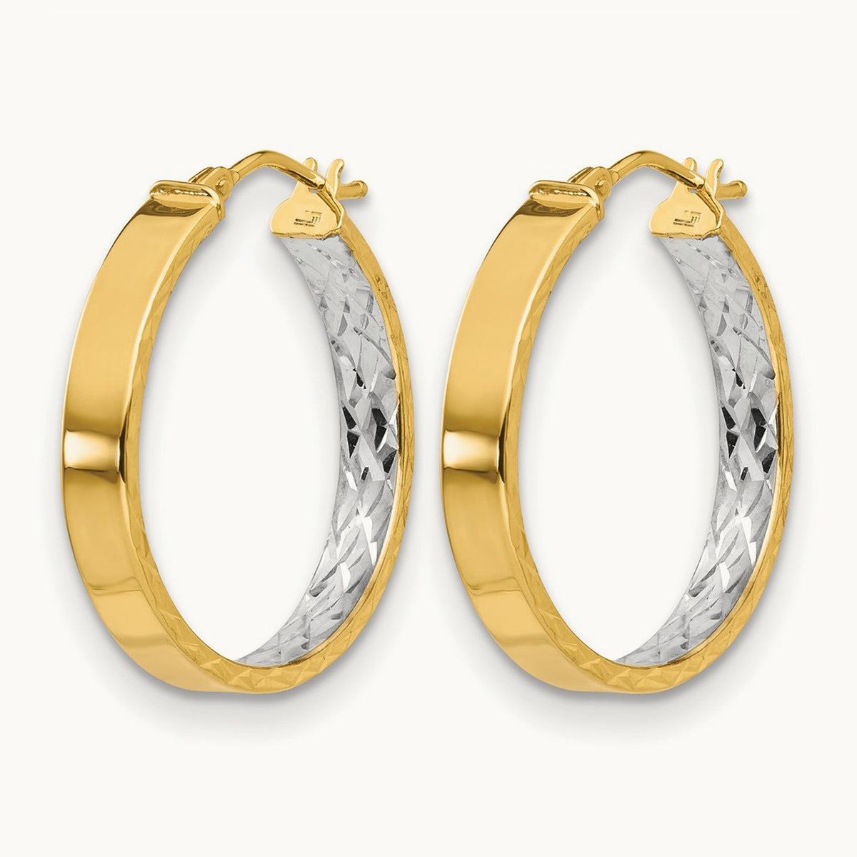 Polished and Diamond-cut Hoop Earrings — 25mm